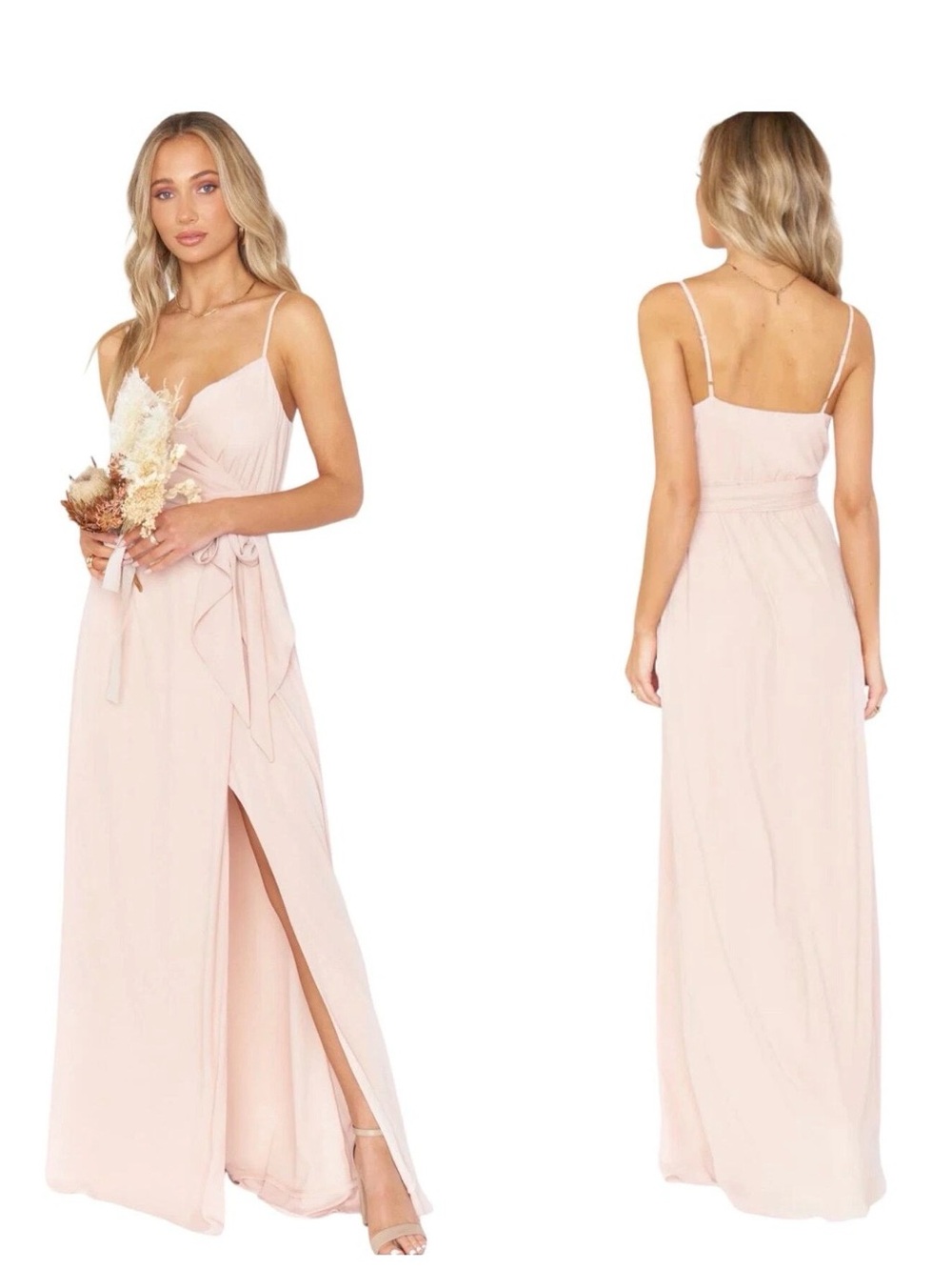 NEW Show me your MUMU Dress, Dusty Blush Crisp, Liz Maxi Dress XL, Wrap Dress